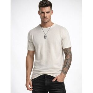 Threadbare Cream Knit Short Sleeve Sweater Men's M